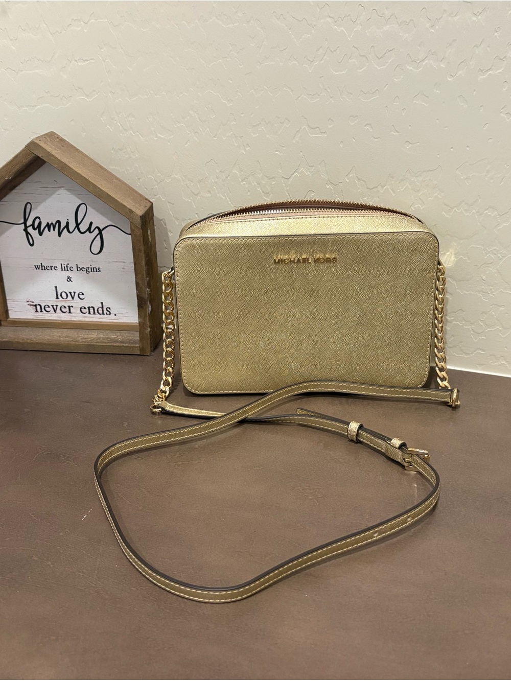 Michael Kors Metallic Gold Saffiano Leather Crossbody